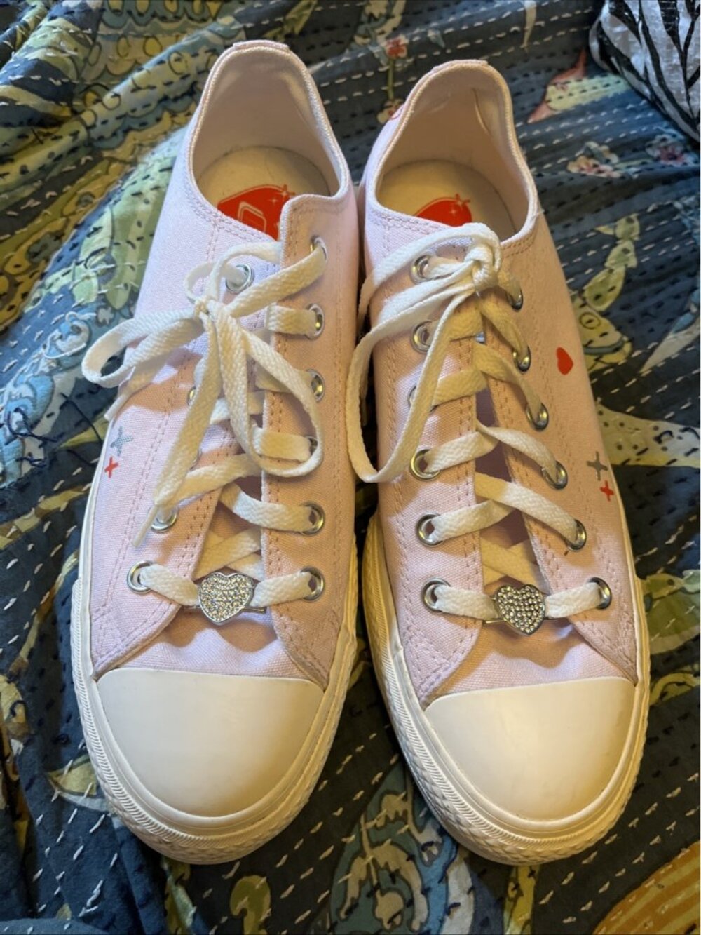 Converse Sneakers Chuck Taylor Lilac Lo Top Heart Bling Sz UK 8 Women’s USA 10